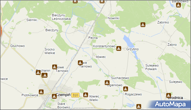 mapa Iłówiec gmina Brodnica, Iłówiec gmina Brodnica na mapie Targeo