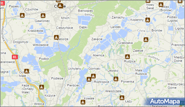 mapa Iłownica gmina Jasienica, Iłownica gmina Jasienica na mapie Targeo