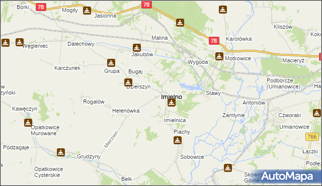 mapa Imielno powiat jędrzejowski, Imielno powiat jędrzejowski na mapie Targeo