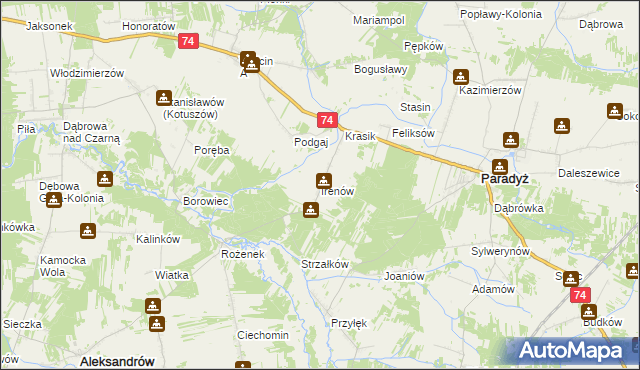 mapa Irenów gmina Paradyż, Irenów gmina Paradyż na mapie Targeo