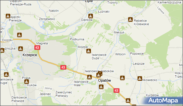 mapa Iwanowice Duże, Iwanowice Duże na mapie Targeo