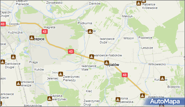 mapa Iwanowice-Naboków, Iwanowice-Naboków na mapie Targeo