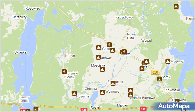 mapa Iwanowo gmina Ruciane-Nida, Iwanowo gmina Ruciane-Nida na mapie Targeo