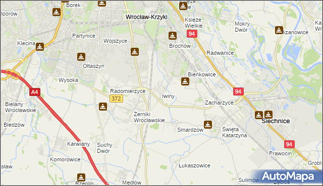mapa Iwiny gmina Siechnice, Iwiny gmina Siechnice na mapie Targeo