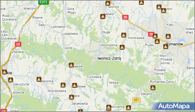 mapa Iwonicz-Zdrój, Iwonicz-Zdrój na mapie Targeo