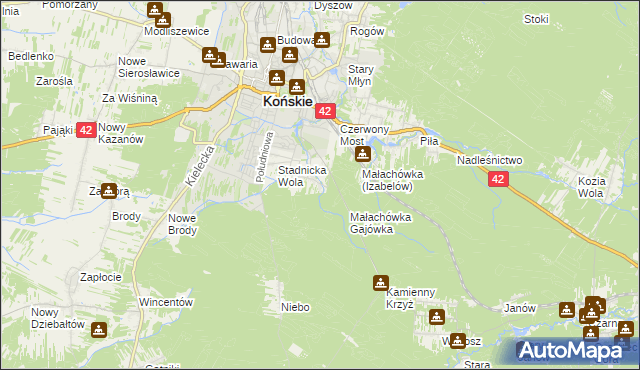 mapa Izabelów gmina Końskie, Izabelów gmina Końskie na mapie Targeo