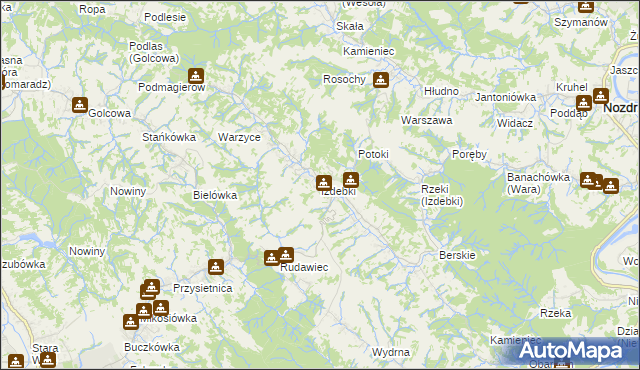 mapa Izdebki gmina Nozdrzec, Izdebki gmina Nozdrzec na mapie Targeo