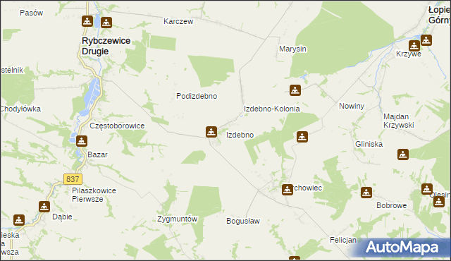 mapa Izdebno gmina Rybczewice, Izdebno gmina Rybczewice na mapie Targeo