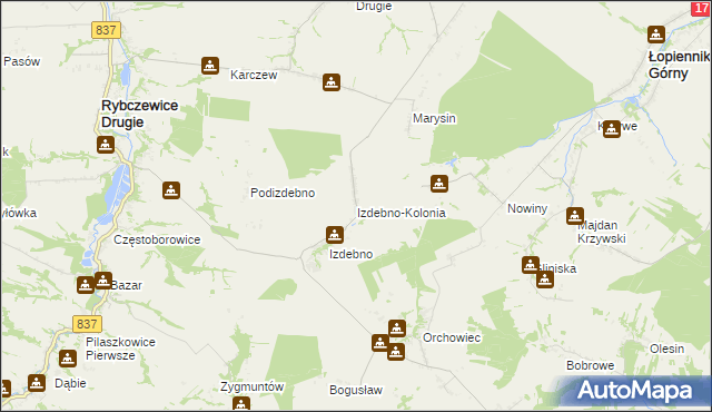 mapa Izdebno-Kolonia gmina Rybczewice, Izdebno-Kolonia gmina Rybczewice na mapie Targeo