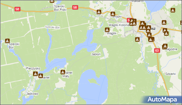 mapa Jabłoń gmina Pisz, Jabłoń gmina Pisz na mapie Targeo