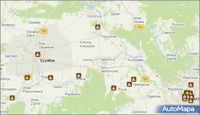 mapa Jabłonica gmina Szydłów, Jabłonica gmina Szydłów na mapie Targeo