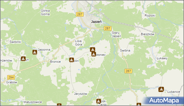 mapa Jabłoniec gmina Jasień, Jabłoniec gmina Jasień na mapie Targeo