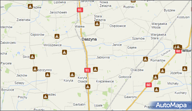 mapa Jabłonna gmina Daszyna, Jabłonna gmina Daszyna na mapie Targeo