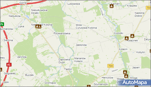 mapa Jabłonów gmina Brzeziny, Jabłonów gmina Brzeziny na mapie Targeo
