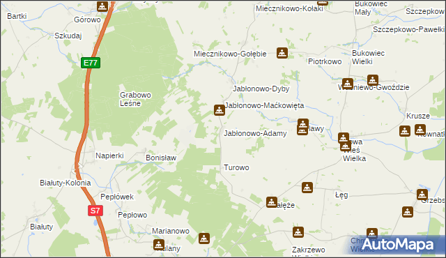 mapa Jabłonowo-Adamy, Jabłonowo-Adamy na mapie Targeo