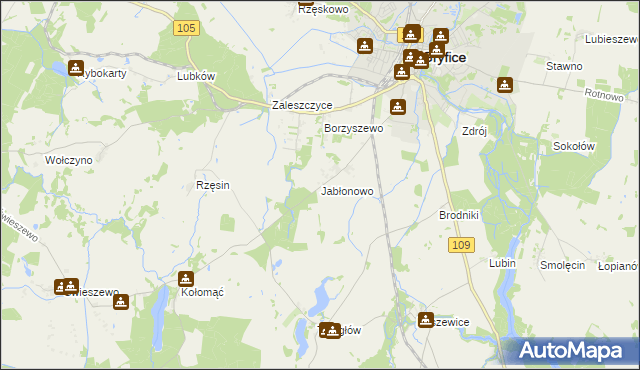 mapa Jabłonowo gmina Gryfice, Jabłonowo gmina Gryfice na mapie Targeo