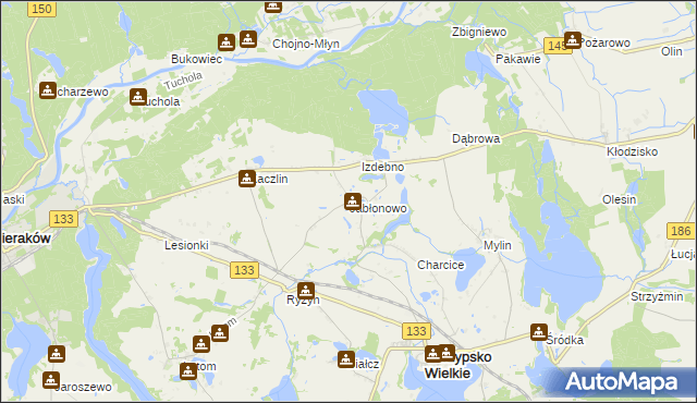 mapa Jabłonowo gmina Sieraków, Jabłonowo gmina Sieraków na mapie Targeo