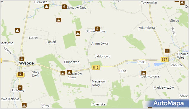 mapa Jabłonowo gmina Wysokie, Jabłonowo gmina Wysokie na mapie Targeo