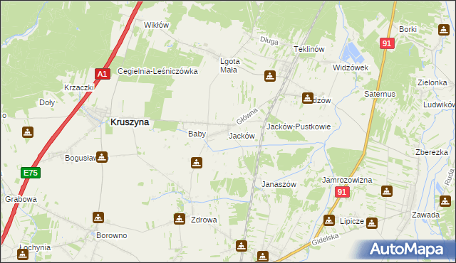 mapa Jacków gmina Kruszyna, Jacków gmina Kruszyna na mapie Targeo