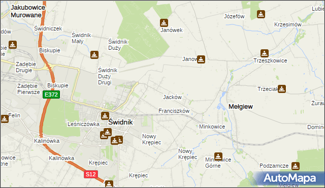 mapa Jacków gmina Mełgiew, Jacków gmina Mełgiew na mapie Targeo