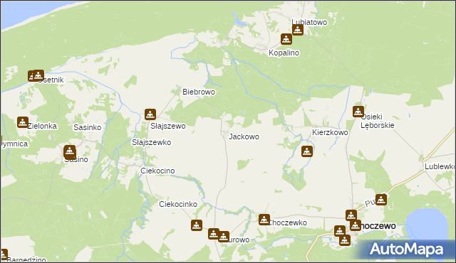 mapa Jackowo gmina Choczewo, Jackowo gmina Choczewo na mapie Targeo