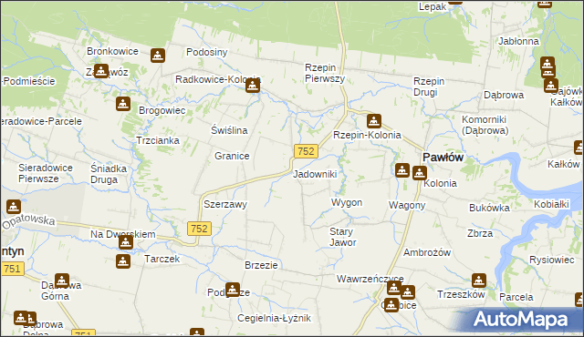 mapa Jadowniki gmina Pawłów, Jadowniki gmina Pawłów na mapie Targeo