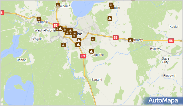 mapa Jagodne gmina Pisz, Jagodne gmina Pisz na mapie Targeo