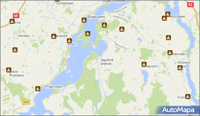 mapa Jagodne Wielkie, Jagodne Wielkie na mapie Targeo