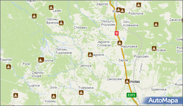 mapa Jagodnik gmina Cmolas, Jagodnik gmina Cmolas na mapie Targeo