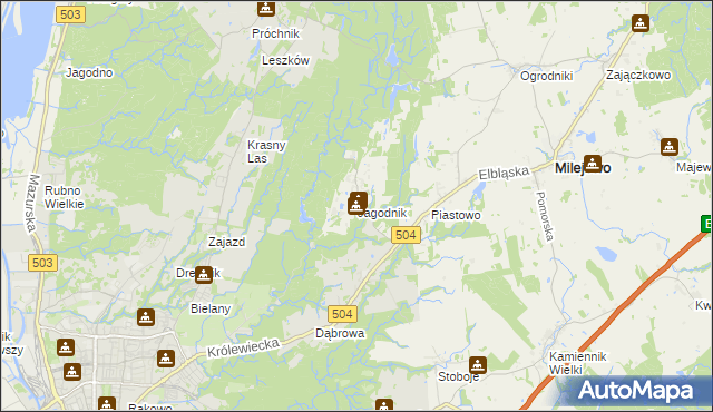 mapa Jagodnik gmina Milejewo, Jagodnik gmina Milejewo na mapie Targeo