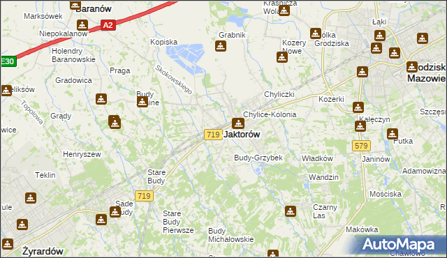 mapa Jaktorów, Jaktorów na mapie Targeo