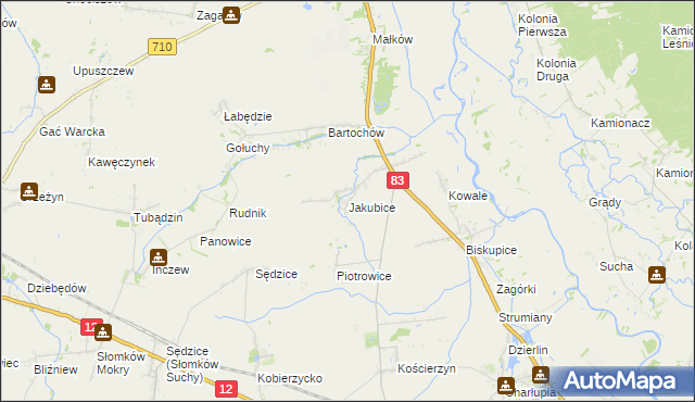 mapa Jakubice, Jakubice na mapie Targeo