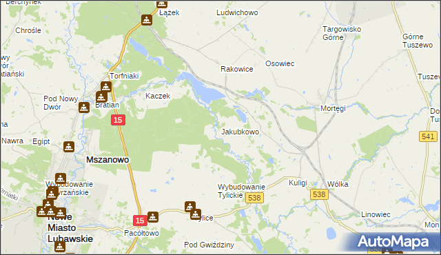 mapa Jakubkowo gmina Grodziczno, Jakubkowo gmina Grodziczno na mapie Targeo