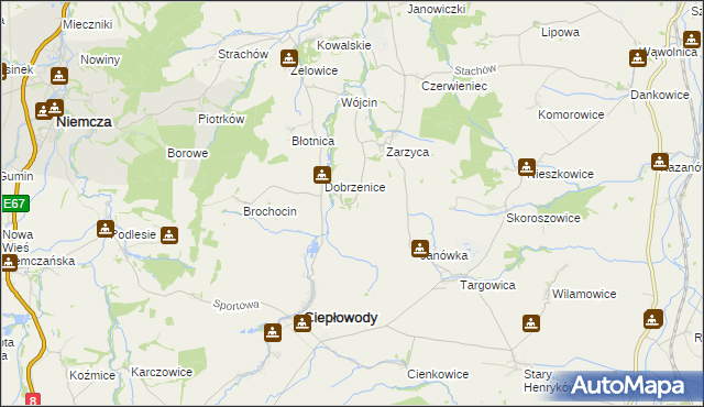 mapa Jakubów gmina Ciepłowody, Jakubów gmina Ciepłowody na mapie Targeo
