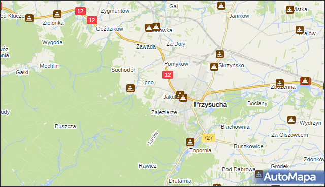 mapa Jakubów gmina Przysucha, Jakubów gmina Przysucha na mapie Targeo
