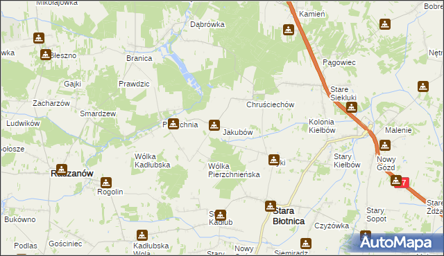 mapa Jakubów gmina Stara Błotnica, Jakubów gmina Stara Błotnica na mapie Targeo