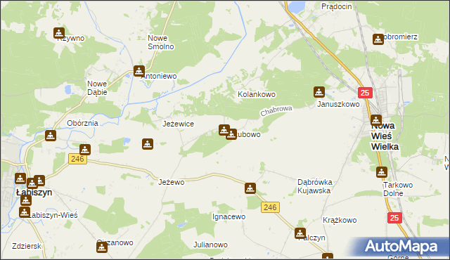 mapa Jakubowo gmina Nowa Wieś Wielka, Jakubowo gmina Nowa Wieś Wielka na mapie Targeo