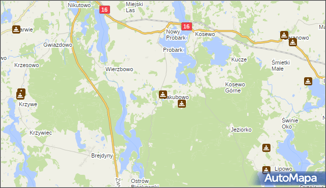 mapa Jakubowo gmina Piecki, Jakubowo gmina Piecki na mapie Targeo