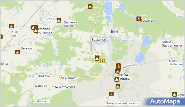 mapa Jamy gmina Ostrów Lubelski, Jamy gmina Ostrów Lubelski na mapie Targeo