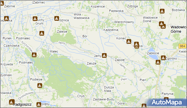 mapa Jamy gmina Wadowice Górne, Jamy gmina Wadowice Górne na mapie Targeo