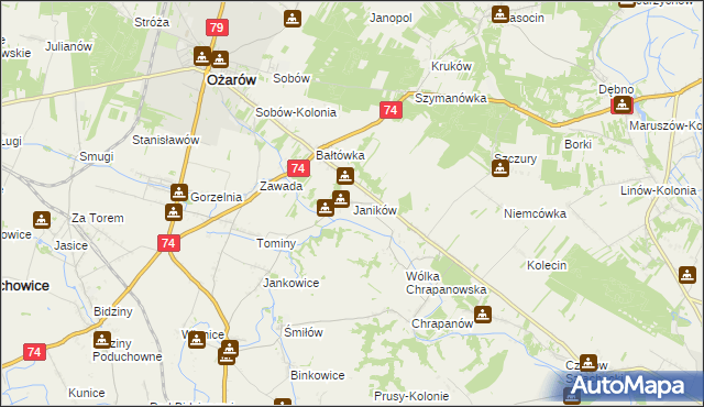 mapa Janików gmina Ożarów, Janików gmina Ożarów na mapie Targeo