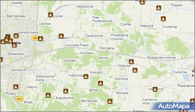 mapa Janina gmina Bełchatów, Janina gmina Bełchatów na mapie Targeo