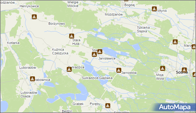 mapa Janisławice gmina Sośnie, Janisławice gmina Sośnie na mapie Targeo