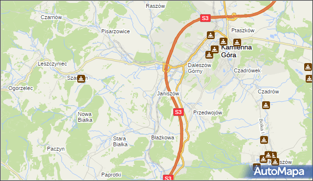 mapa Janiszów gmina Kamienna Góra, Janiszów gmina Kamienna Góra na mapie Targeo