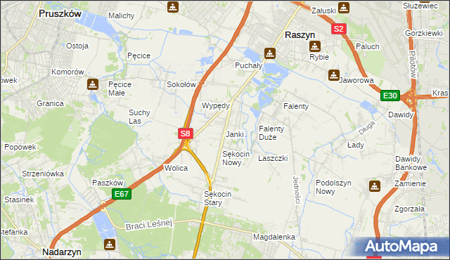 mapa Janki gmina Raszyn, Janki gmina Raszyn na mapie Targeo