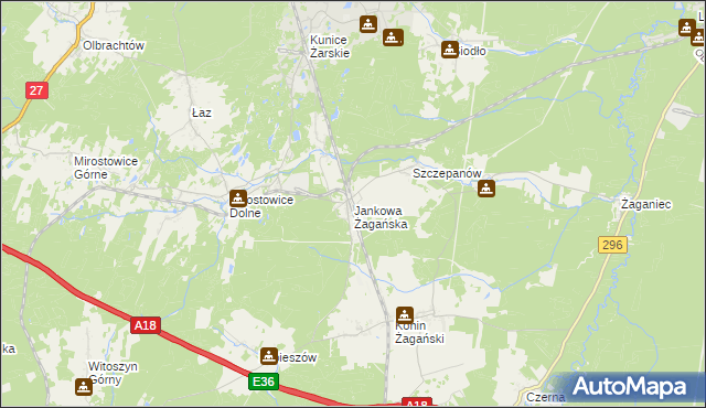 mapa Jankowa Żagańska, Jankowa Żagańska na mapie Targeo