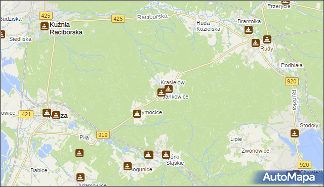 mapa Jankowice gmina Kuźnia Raciborska, Jankowice gmina Kuźnia Raciborska na mapie Targeo