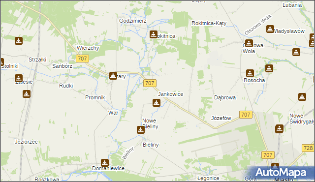 mapa Jankowice gmina Nowe Miasto nad Pilicą, Jankowice gmina Nowe Miasto nad Pilicą na mapie Targeo