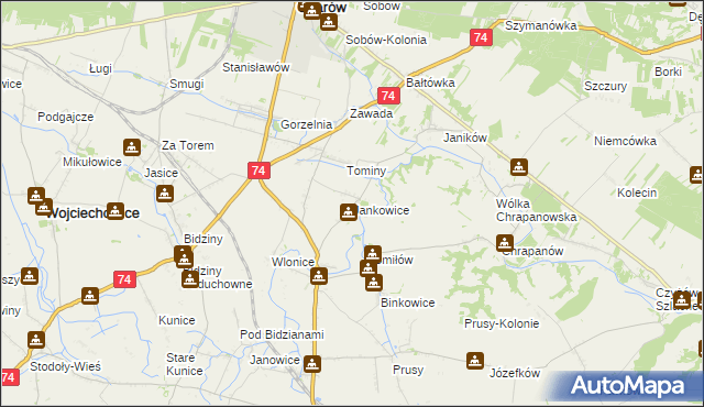 mapa Jankowice gmina Ożarów, Jankowice gmina Ożarów na mapie Targeo