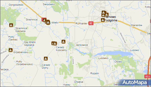 mapa Jankowice gmina Tarnowo Podgórne, Jankowice gmina Tarnowo Podgórne na mapie Targeo